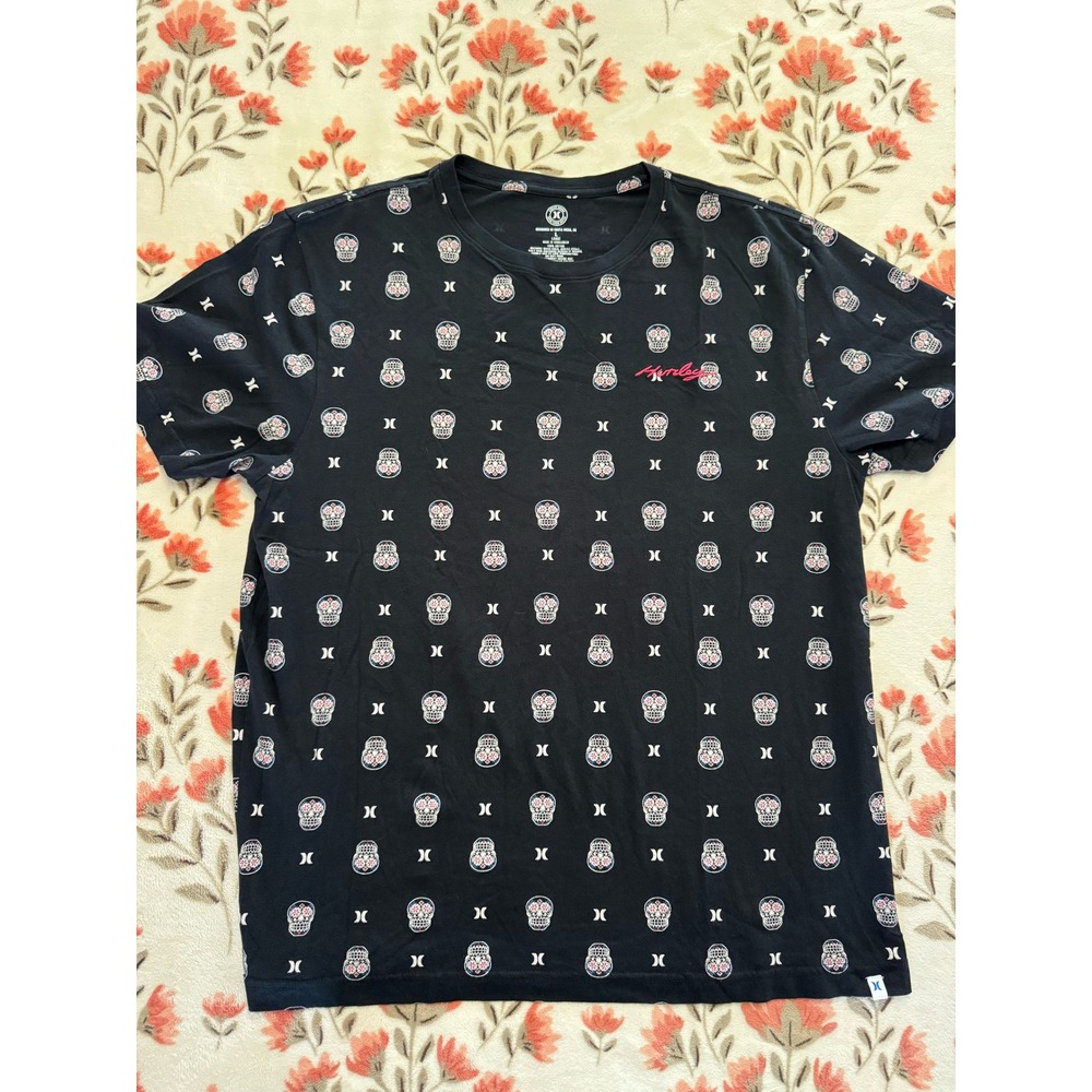 Hurley Mens Sugar Skull All Over Print T-Shirt Black Cotton Size L